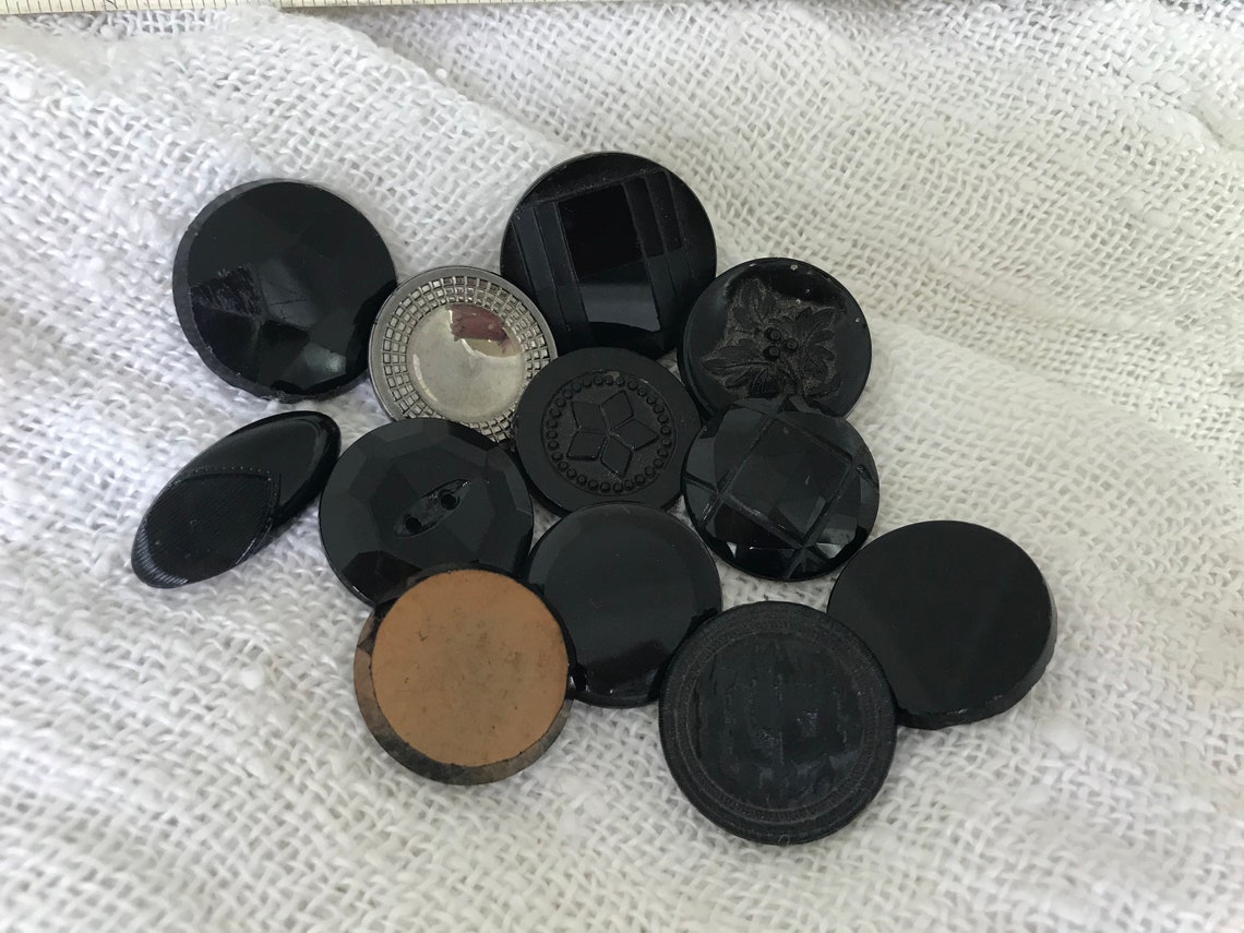 12 Antique Black Glass Medium Button Assortment mostly 1800s Etsy