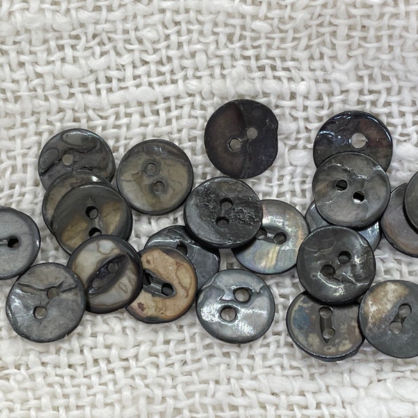 22 Vintage Black Pearl Cat Eye Buttons, NOS, 7/16", Lustrous Black/Brown/Gray