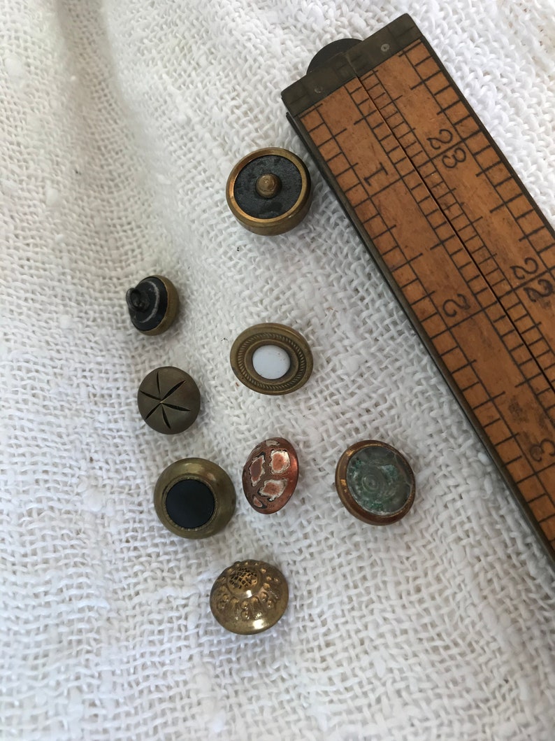 8 Antique Brass 1800s Waistcoat Buttons Porcelain Centers Etsy