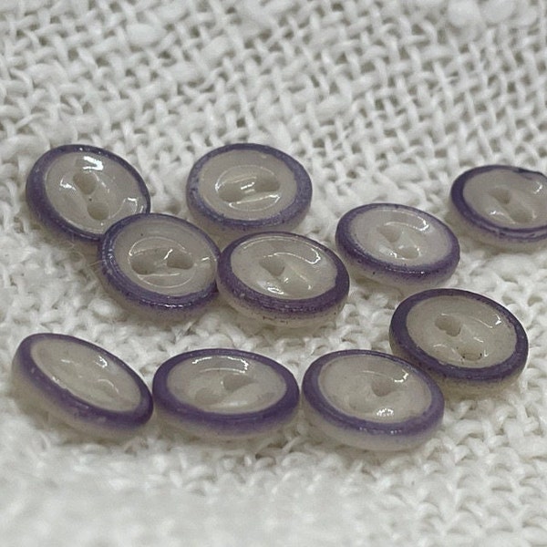 10 Antique China Ringer Buttons, Lavender, Luster on White, 2-hole, NOS