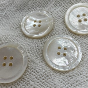 4 Matching Antique Pearl Buttons, 4-Hole with Rim, Exc. Condition