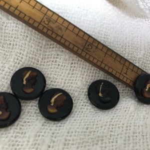 Glass Cameos Vintage Black Cabochons, Five 13/16&quot;