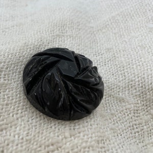 Chunky Carved Leaves Bakelite Coat Button, Fabulous Pattern, Black