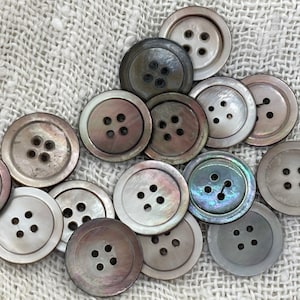 16 Antique Abalone Pearl Buttons, 7/8&quot;, 4-Hole Sew Thrus, Luscious Murky Gray/Brown