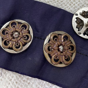 Antique Cut Steel Buttons, 5 Matching Med., Brass Escutcheon