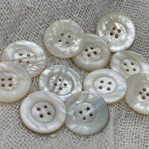 11 Antique MOP Buttons, 1 1/16&quot;, 4-Hole Sew Thrus w Wide Rim