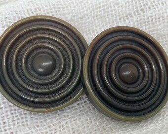 Pr. Huge Celluloid Antique Target Buttons, 1 11/16", Olive Green