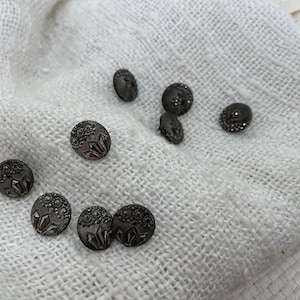 Victorian Black Glass, Silver Luster, Very Thin, Loop Plate Shanks, Two Patterns, 9 buttons