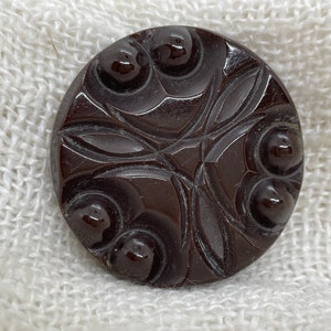 Bakelite Coat Button, Fabulous Carved Pattern, Black w Carved Half-Spheres