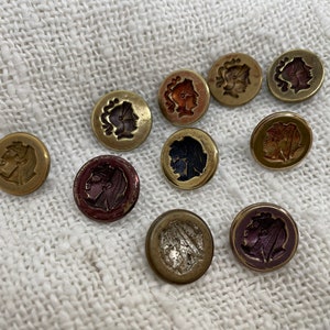 10 Antique Metal Buttons, Egyptian, Roman Heads Assortment, Some Tinted