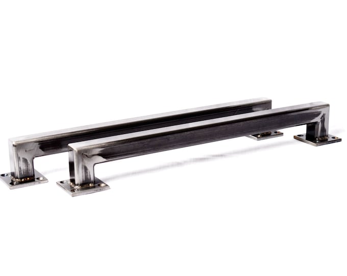 Industrial Raw Steel Door Handle – Flat Mount, Thick Wall Construction