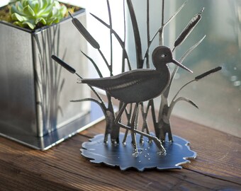 Wading Shore Bird Among Bulrushes!  Steel interior decor