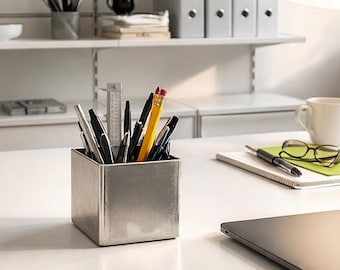 Industrial Steel Pencil Holder | Minimalist Desk Organizer