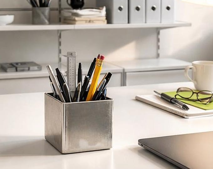 Industrial Steel Pencil Holder | Minimalist Desk Organizer