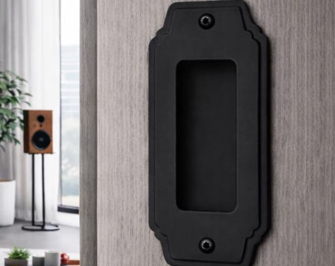 French style Recessed Sliding Barn Door Pull 3" Wide - Closed back with Trim detail