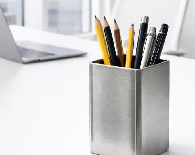 Industrial Steel Pencil Holder | Minimalist Desk Organizer