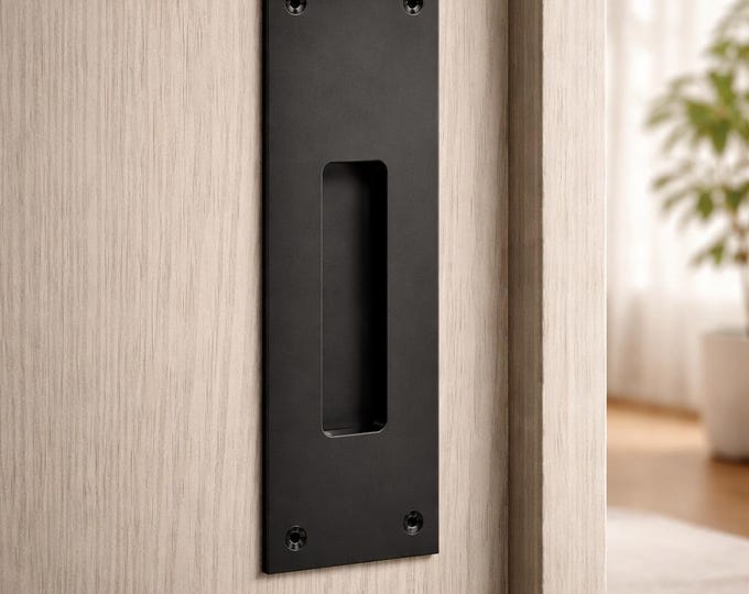 Tall Minimalist Flush Recessed Sliding Door Pull – 3" Wide Plate, 1" x 4" Opening