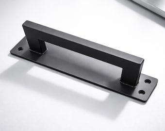 Industrial Steel Barn Door Handle – Narrow Backplate, Architectural Loft Pull