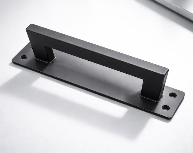 Industrial Steel Barn Door Handle – Narrow Backplate, Architectural Loft Pull