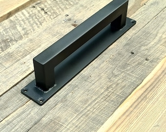 Low Profile Barn Door Handle - Industrial Loft Door, Square Steel