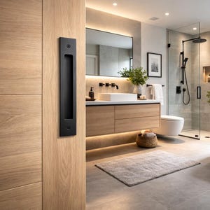 Minimalist Steel Flush Door Handle – Architectural Closed-back, Recessed – Handmade Custom Sliding Door Hardware