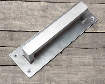 Barn Door Handle - 1/2" x 1" Rectangle Steel on 3" Backer - Loft Door, Industrial Door 10" - 36"