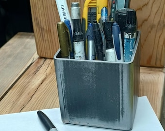Industrial Steel Pencil Holder | Minimalist Desk Organizer