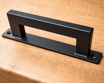 Industrial Steel Barn Door Handle – Loft Door Pull, Matte Black or Clear Finish