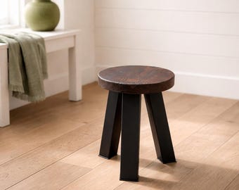 Studio Series - Eburne Stool - Handcrafted Burnt Timber and Steel Stool – Minimalist Architectural Accent