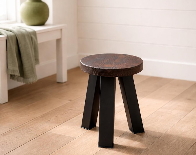 Studio Series - Eburne Stool - Handcrafted Burnt Timber and Steel Stool – Minimalist Architectural Accent