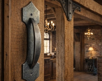 Hand made Gothic Shield Style Curved Door Handle