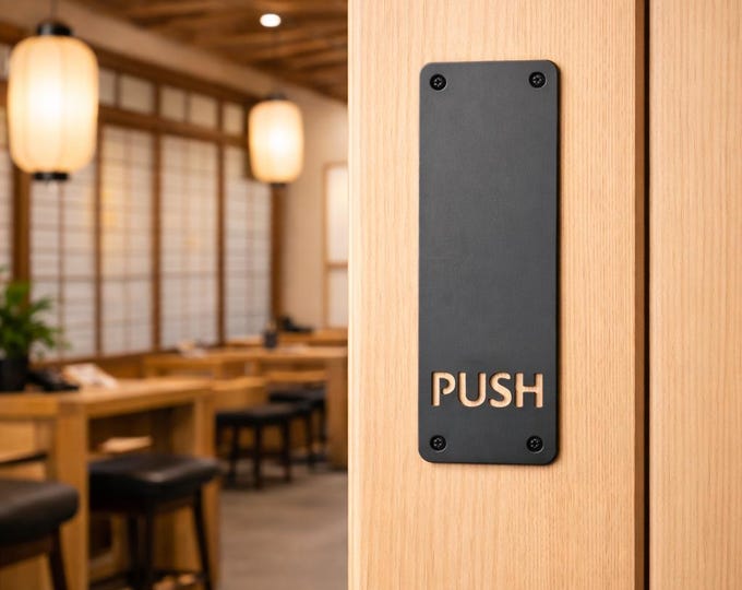 3" Flat Steel Push Plate with Lettering | Industrial Barn Door Hardware