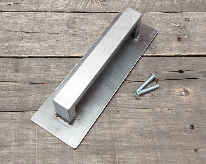 Steel Barn Door Handle – Industrial Loft Door Pull, 3" Backer