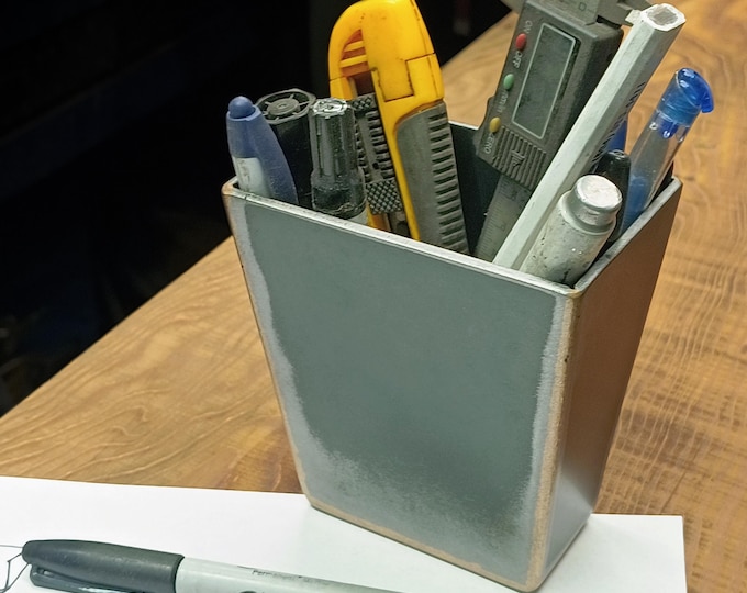 Tapered Industrial Steel Pencil Holder | Minimalist Desk Organizer