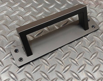 Offset Barn Door Handle - 30 degree - 1"x 1/2" wide bar on 2" backer Industrial Door 10" - 26"