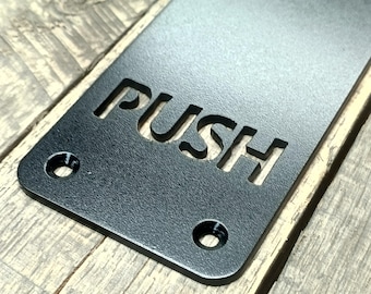 3" Flat Steel Push Plate with Lettering | Industrial Barn Door Hardware