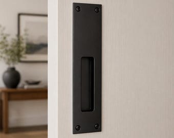 Narrow Tall Minimalist Flush Recessed Sliding Door Pull – 2.25" Wide Plate, 1" x 4" Opening