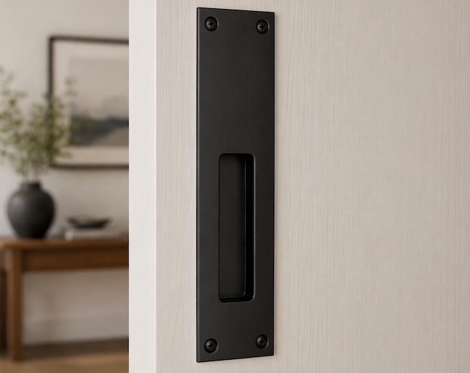 Narrow Tall Minimalist Flush Recessed Sliding Door Pull – 2.25" Wide Plate, 1" x 4" Opening