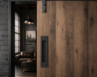 Flame Cut Steel Flush Door Handle – Architectural Closed-back, Recessed – Handmade Custom Sliding Door Hardware