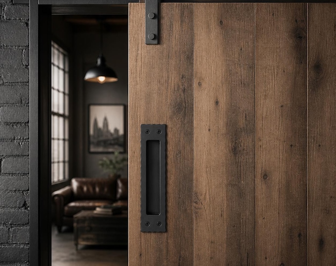Flame Cut Steel Flush Door Handle – Architectural Closed-back, Recessed – Handmade Custom Sliding Door Hardware