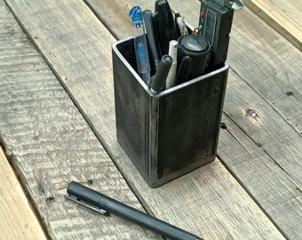 Industrial Steel Pencil Holder | Minimalist Desk Organizer