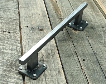 Raw Steel Industrial Door Handle – Square Tube, Flat Mount