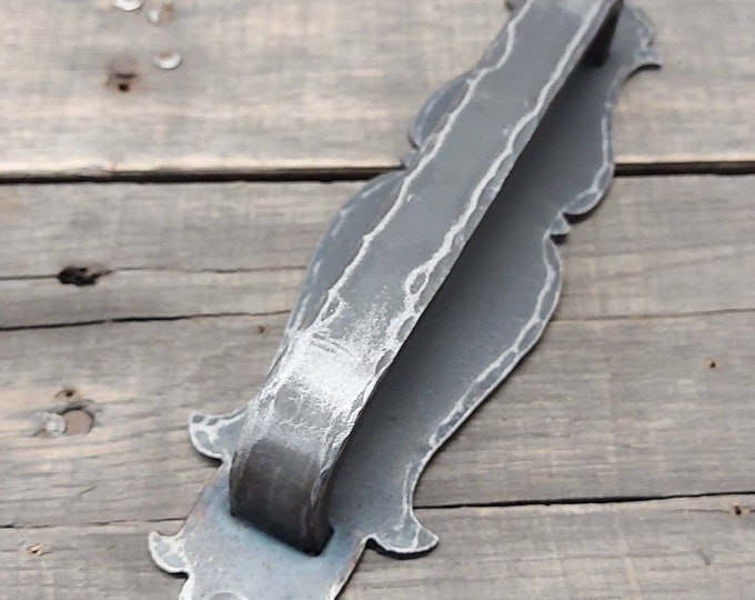 1600s English Style Barn Door Handle - 3/4" x 1/4" Rectangle Steel on Hammered Backer - Loft Door, Industrial Door 10" - 20"