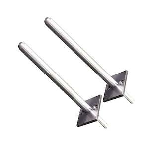 May include: Two silver metal shelf brackets with square bases and a long, thin rod extending from the base.