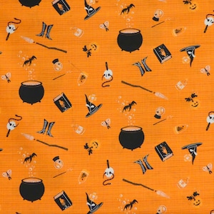 Witchy Ways by Cori Dantini for Free Spirit - Witchy Wardrobe PWCD143 Orange Black & White, 100% Cotton Fabric Quilting, Crafts - 36" x 44"
