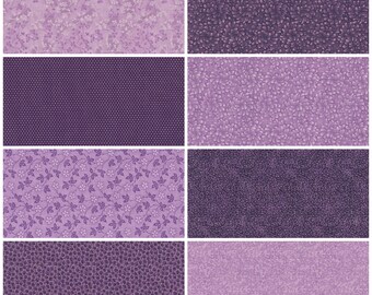 Fat Quarter Bundle, 100% Cotton Fabric - Lot of 8 Purple Lavender Lilac Prints, Quilting Sewing Craft Projects - 18" x 22"