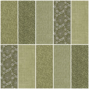 Jelly Roll - (20) 2 1/2" Sage Green, Olive Green Color Strips, 5 Prints 4 Each, 100% Cotton Fabric for Quilting Sewing Crafts - 2.5" x 44"