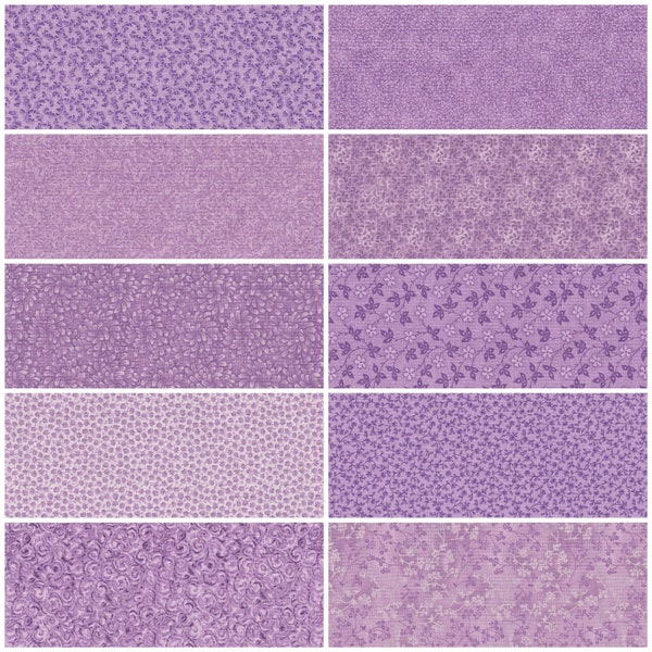 Fat Quarter Bundle, 100% Cotton Fabric - Lot of 10 Light Purple Color Prints, Quilting Sewing & Craft Projects, 18" x 22"