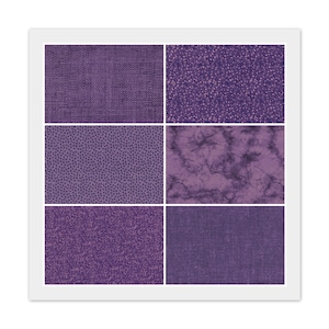 6 Purple Fat Quarters - 100% Cotton Fabric for all your Quilting, Craft Projects - 18&quot; x 22&quot;