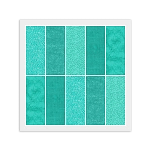 Caribbean Teal Green Cotton Fabric: Jelly Roll - 20 Strips, 5 Prints 4 Each